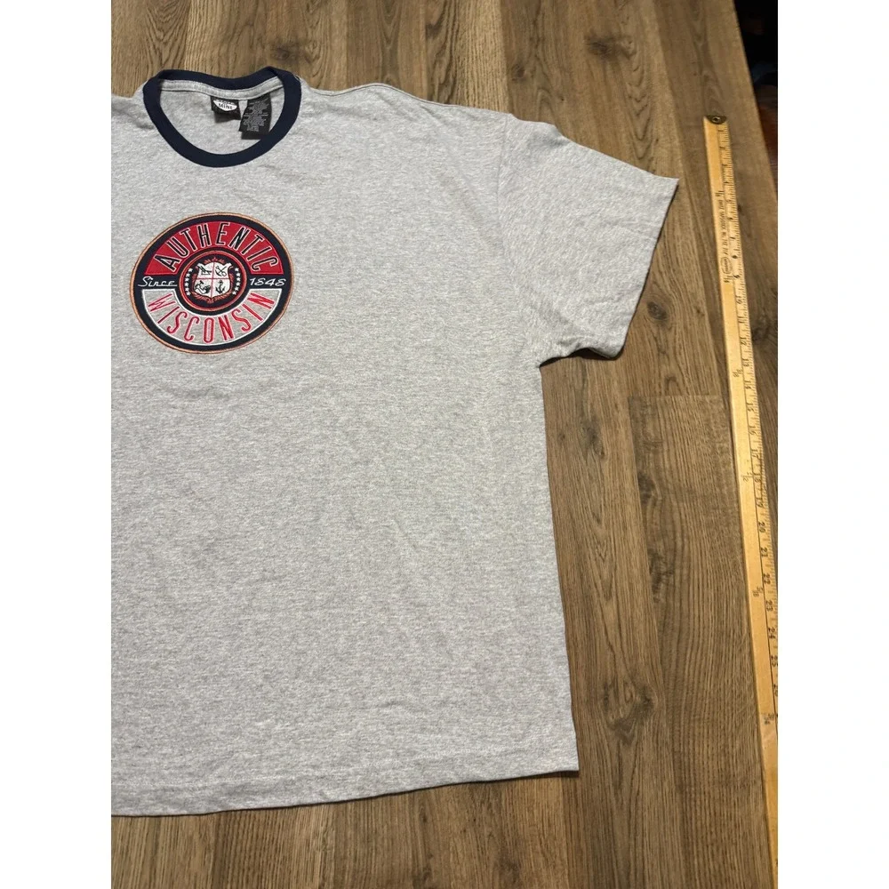 State Of Mine Shirts Mens Size XXL Ash Gray Shorts Sleeve Wisconsin Ringer Patch